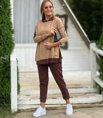 Kadın Kapşonlu Etek Ucu Detay Arma Ters Dikiş Görünümlü İkili Takım