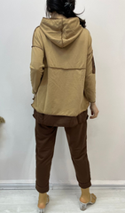 Kadın Kapşonlu Etek Ucu Detay Arma Ters Dikiş Görünümlü İkili Takım