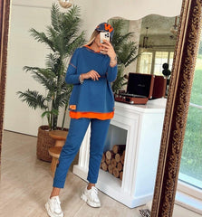 Kadın Kapşonlu Etek Ucu Detay Arma Ters Dikiş Görünümlü İkili Takım