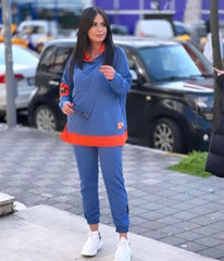 Kadın Kapşonlu Etek Ucu Detay Arma Ters Dikiş Görünümlü İkili Takım