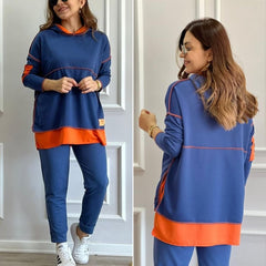 Kadın Kapşonlu Etek Ucu Detay Arma Ters Dikiş Görünümlü İkili Takım