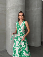 💙 Çiçek Desenli Kuşaklı Elbise 💙