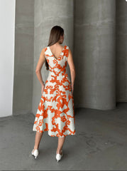 💙 Çiçek Desenli Kuşaklı Elbise 💙