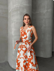 💙 Çiçek Desenli Kuşaklı Elbise 💙