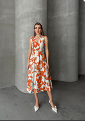 💙 Çiçek Desenli Kuşaklı Elbise 💙