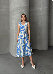 💙 Çiçek Desenli Kuşaklı Elbise 💙