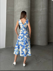💙 Çiçek Desenli Kuşaklı Elbise 💙