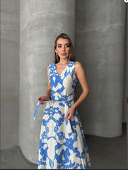 💙 Çiçek Desenli Kuşaklı Elbise 💙