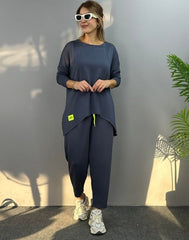 İki İplik Viskon Pamuk Kumaş Arma Detaylı İkili Takım