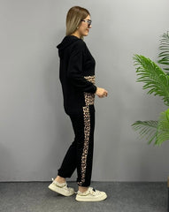 Leopar Detaylı İki İplik Kumaş Eşofman Takımı