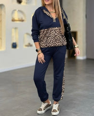 Leopar Detaylı İki İplik Kumaş Eşofman Takımı
