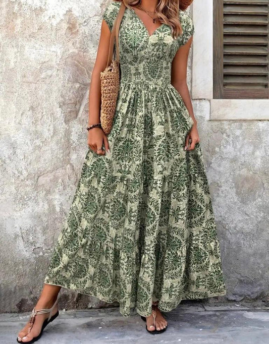 🎀Kısa Kollu Kruvaze Yaka Beli Lastikli Süprem Elbise🎀