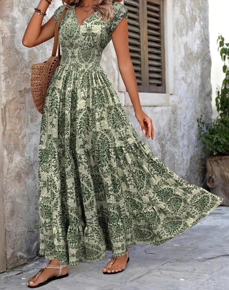 🎀Kısa Kollu Kruvaze Yaka Beli Lastikli Süprem Elbise🎀