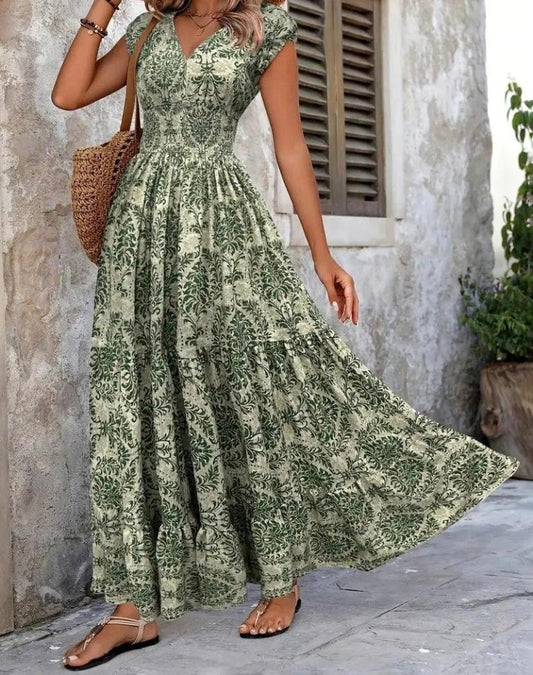 🎀Kısa Kollu Kruvaze Yaka Beli Lastikli Süprem Elbise🎀