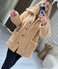 Kadın Düğmeli Peluş Mont – Wellssoft Kumaş