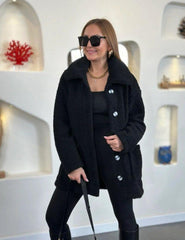 Kadın Düğmeli Peluş Mont – Wellssoft Kumaş