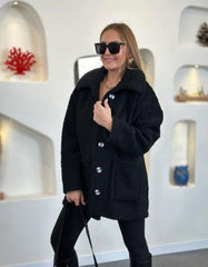 Kadın Düğmeli Peluş Mont – Wellssoft Kumaş