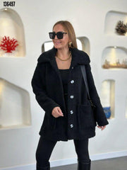 Kadın Düğmeli Peluş Mont – Wellssoft Kumaş