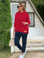 Kadın Kapşonlu Etek Ucu Detay Arma Ters Dikiş Görünümlü İkili Takım