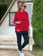 Kadın Kapşonlu Etek Ucu Detay Arma Ters Dikiş Görünümlü İkili Takım