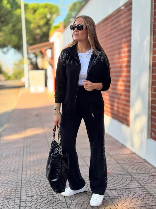 Pul Payet Detaylı Siyah İkili Takım