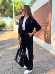 Pul Payet Detaylı Siyah İkili Takım