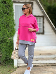 Kadın Kapşonlu Etek Ucu Detay Arma Ters Dikiş Görünümlü İkili Takım