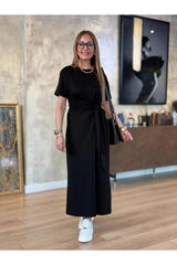 YANDAN BAĞLAMALI VİSKON ELBİSE