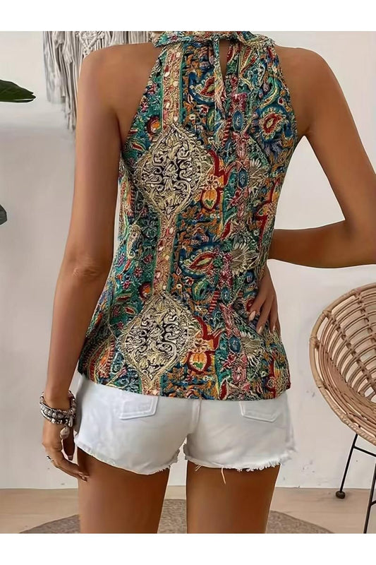 Kadın Etnik Desenli Halter Yaka Süprem Bluz