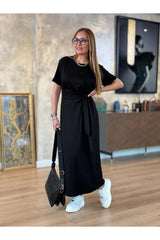 YANDAN BAĞLAMALI VİSKON ELBİSE