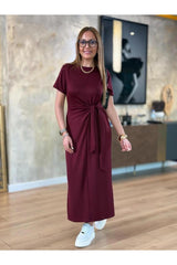 YANDAN BAĞLAMALI VİSKON ELBİSE
