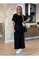 YANDAN BAĞLAMALI VİSKON ELBİSE