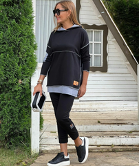 Kadın Kapşonlu Etek Ucu Detay Arma Ters Dikiş Görünümlü İkili Takım