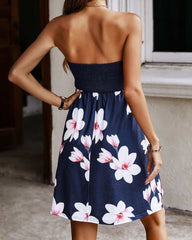 Kadın straplez gipe detay çiçek baskılı süprem elbise