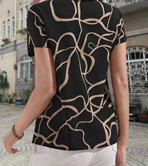 Kadın kısa kollu bisiklet yaka süprem desenli bluz