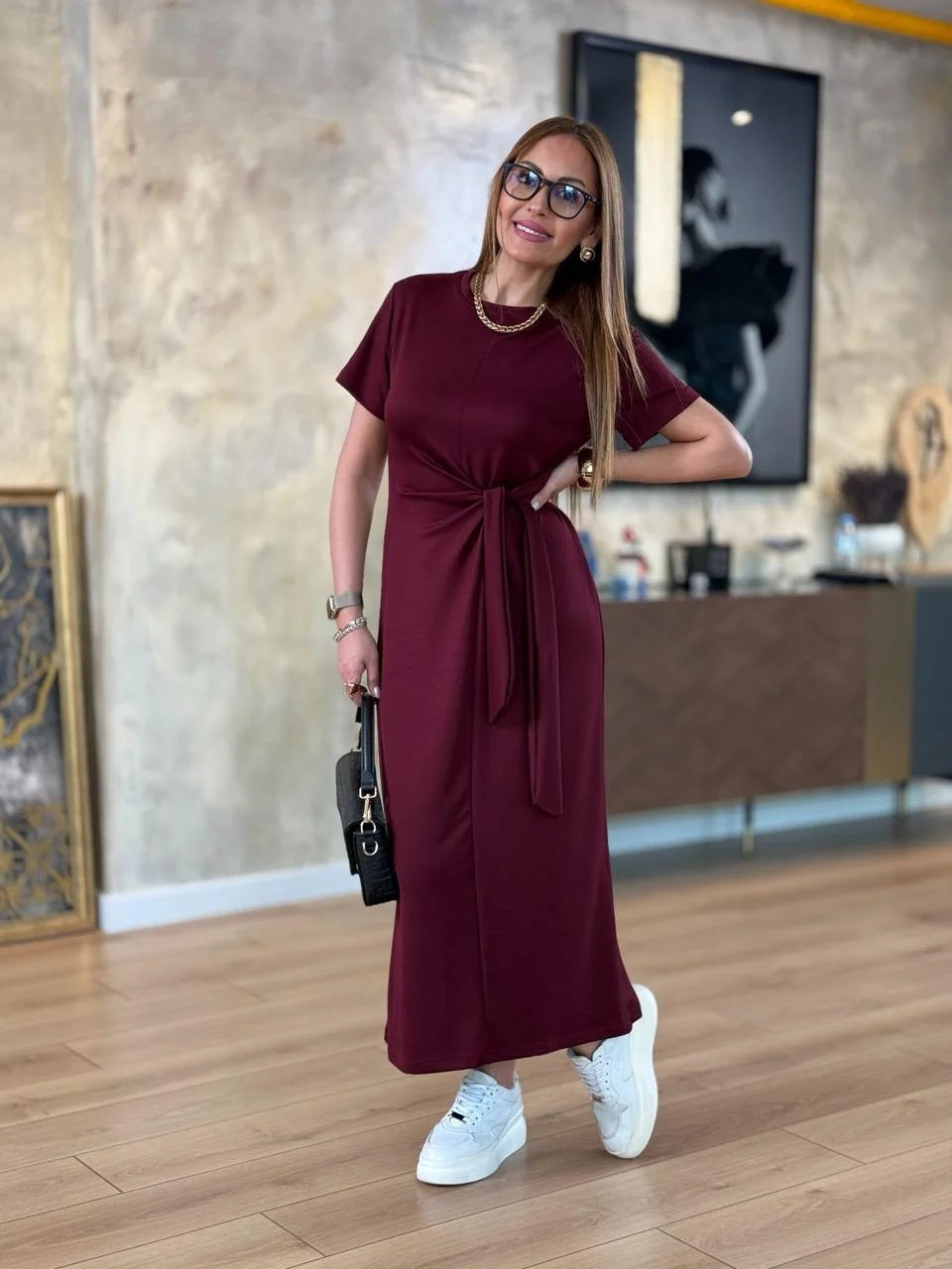 Yandan Bağlamalı Viskon Kumaş Elbise ✨